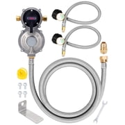 RV 2-Stage Auto Changeover LP Propane Gas Regulator with 48 Stainless Braided Regulator Hose & Dual 18 Pigtails Propane Hoses with Gauge Ideal for RVs, Campers, Trailers