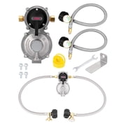 RV 2-Stage Auto Changeover LP Propane Gas Regulator with Dual 18 Pigtail Propane Stainless Braided Hoses & Propane Tank Gauge Ideal for RVs, Campers, Trailers, Vans