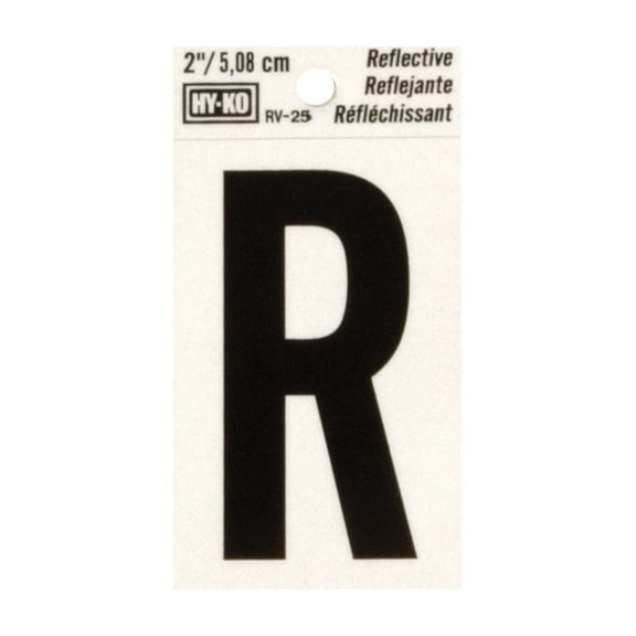 RV-25/R Address Letters, "R", Reflective Black/Silver Vinyl, Adhesive, 2-In. - Quantity 10