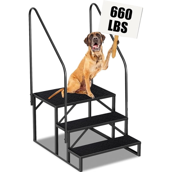 RV 3-Step Ladder with Handrails - Heavy Duty Camper Steps for Spa/Porch - Anti-Slip Pedals & 2mm Thick Platform - Mobile Home Exterior Accessory