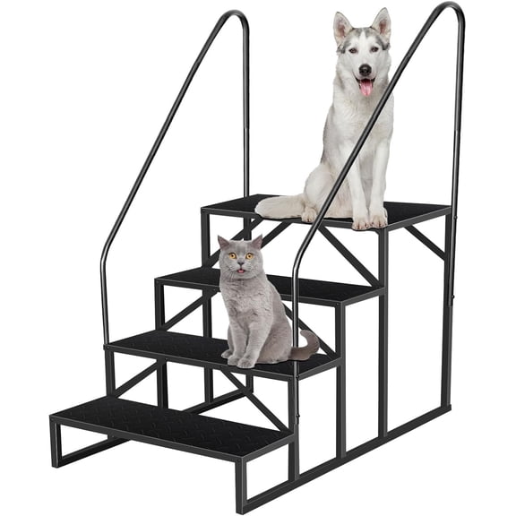 RV 4-Step Ladder with Handrail - Heavy Duty Steel Mobile Home Stairs, 660lb Capacity - Camper, Hot Tub, Pool Steps - Outdoor Step Stool - 27.2" Wide, 61" High