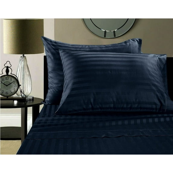 RV 42x80 Sheets easy to fit in RV-mattress upto 15 Inch Stripe Navy Blue 1800 Series Brushed Microfiber RV Camper Sheet Set