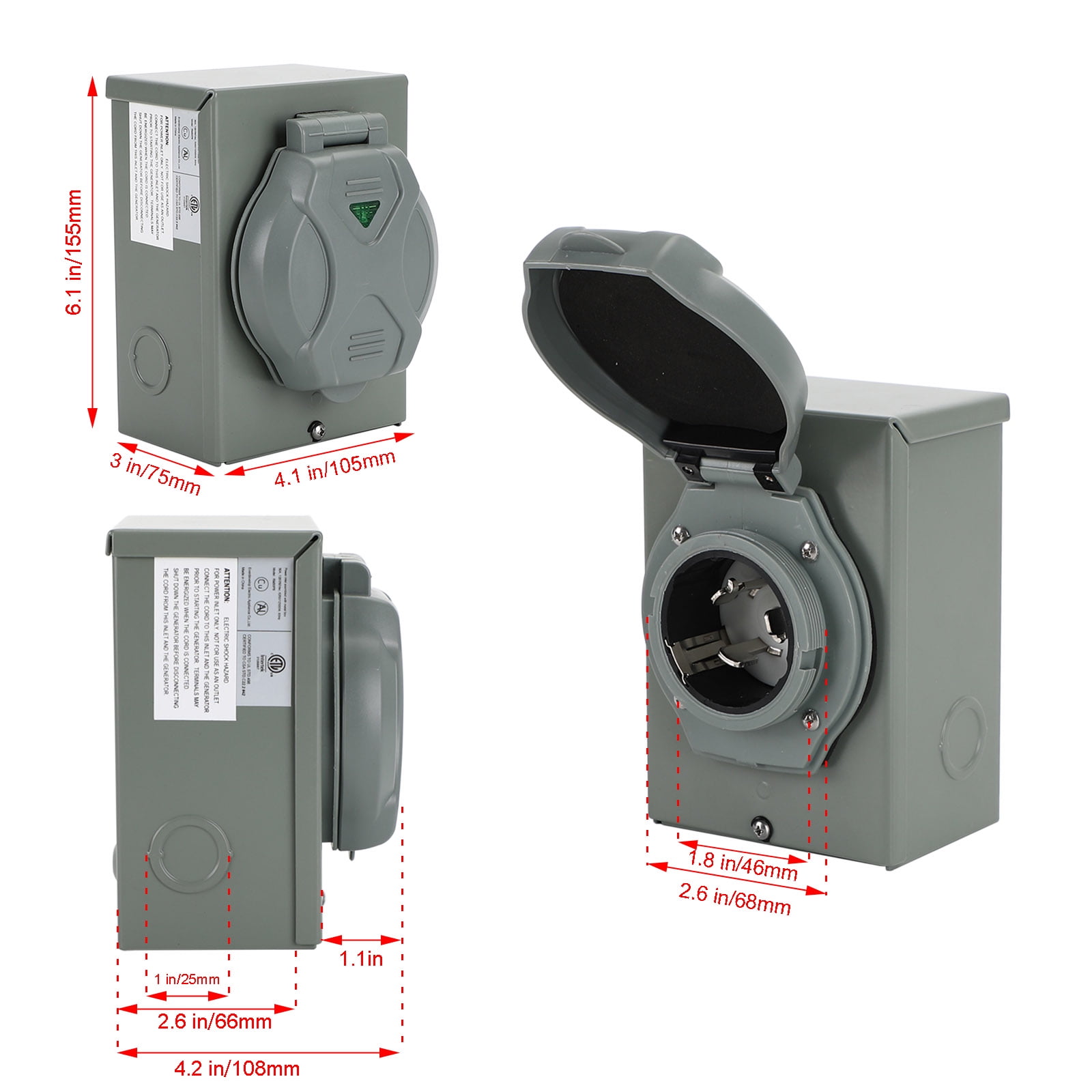 RV 50 Amp Power Inlet Box For Outdoor Receptacle 3 Prong Locking Plug ...