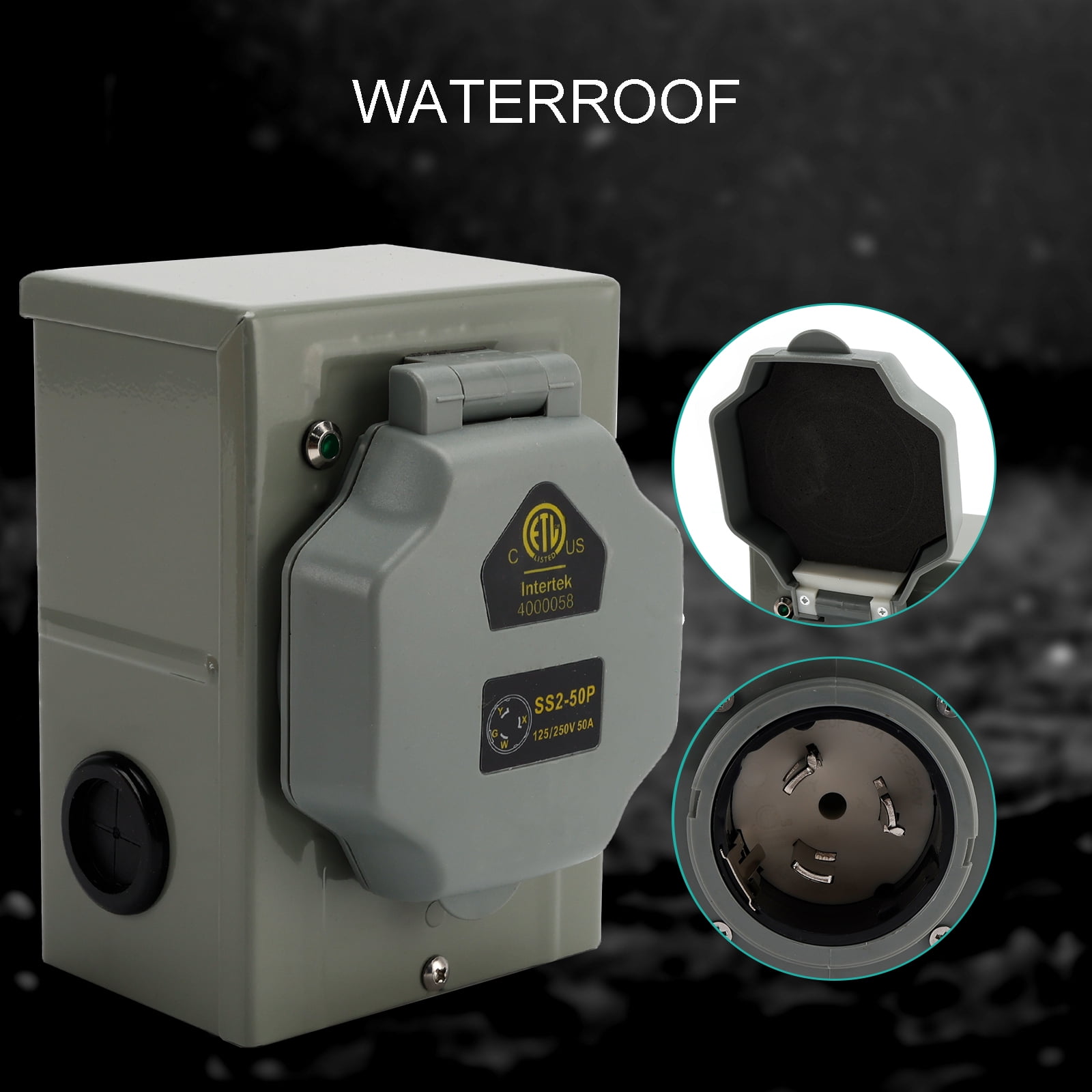 RV 50 Amp Power Inlet Box Outdoor Receptacle 3 Prong Locking Plug with ...