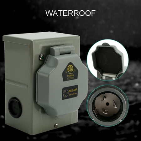RV 50 Amp Power Inlet Box Outdoor Receptacle 3 Prong Locking Plug with LED Light