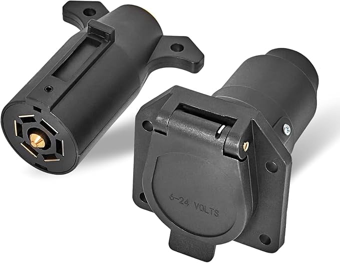 RV 7 Pin Male & Female Trailer Connector, Vehicle Side & Trailer End 7 Way Blade Style Replacement Trailer Plug Truck Receptacle Socket Heavy Duty 7 Pole Flat Wiring Harness Connector Splice Kit