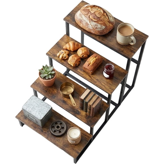 RV Access Stairs, Portable Bath tub Steps, Pool Entry ladders, Exterior Home staircases, Campinguse Platforms, and Garage Stepping stools. (Tiger-Patterned Wood, 4-Steps)