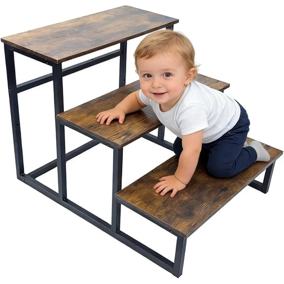 RV Access Stairs, Portable Bath tub Steps, Pool Entry ladders, Exterior Home staircases, Campinguse Platforms, and Garage Stepping stools. (Tiger-Patterned Wood, 3-Steps)