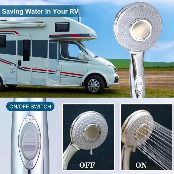 RV Accessories RV Shower Head with Hose and on off switch High pressure shower head replacement for Bath room,RV,Motor home,Boat,Travel Trailer and Camper, with Stainless Steel 60'' Hose and bracket
