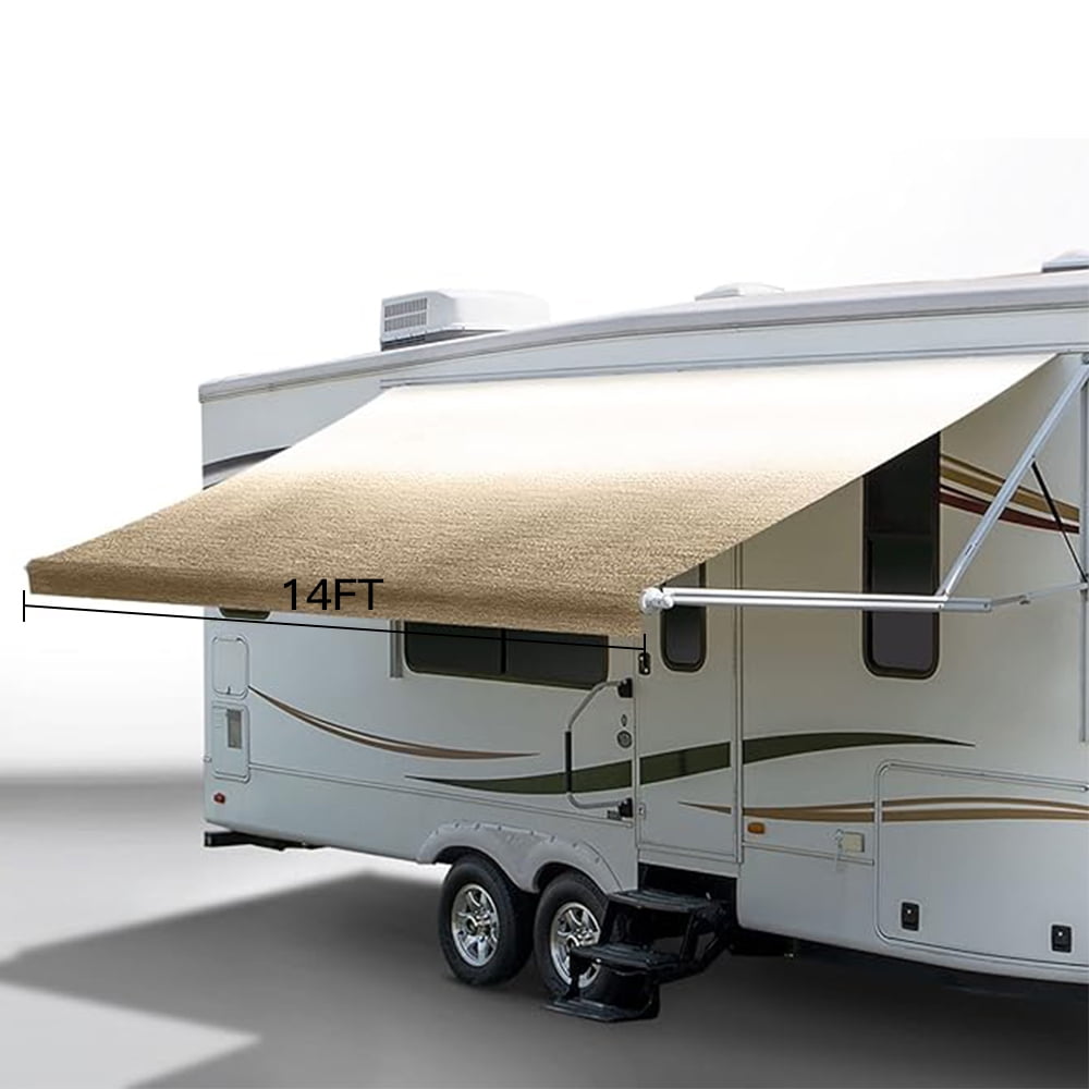 RV Awning Fabric Replacement 14FT, Heavy Duty Camper Awning Replacement Weatherproof Vinyl Universal Outdoor Canopy for Camper, Trailer, and Motorhome Awnings Yellow