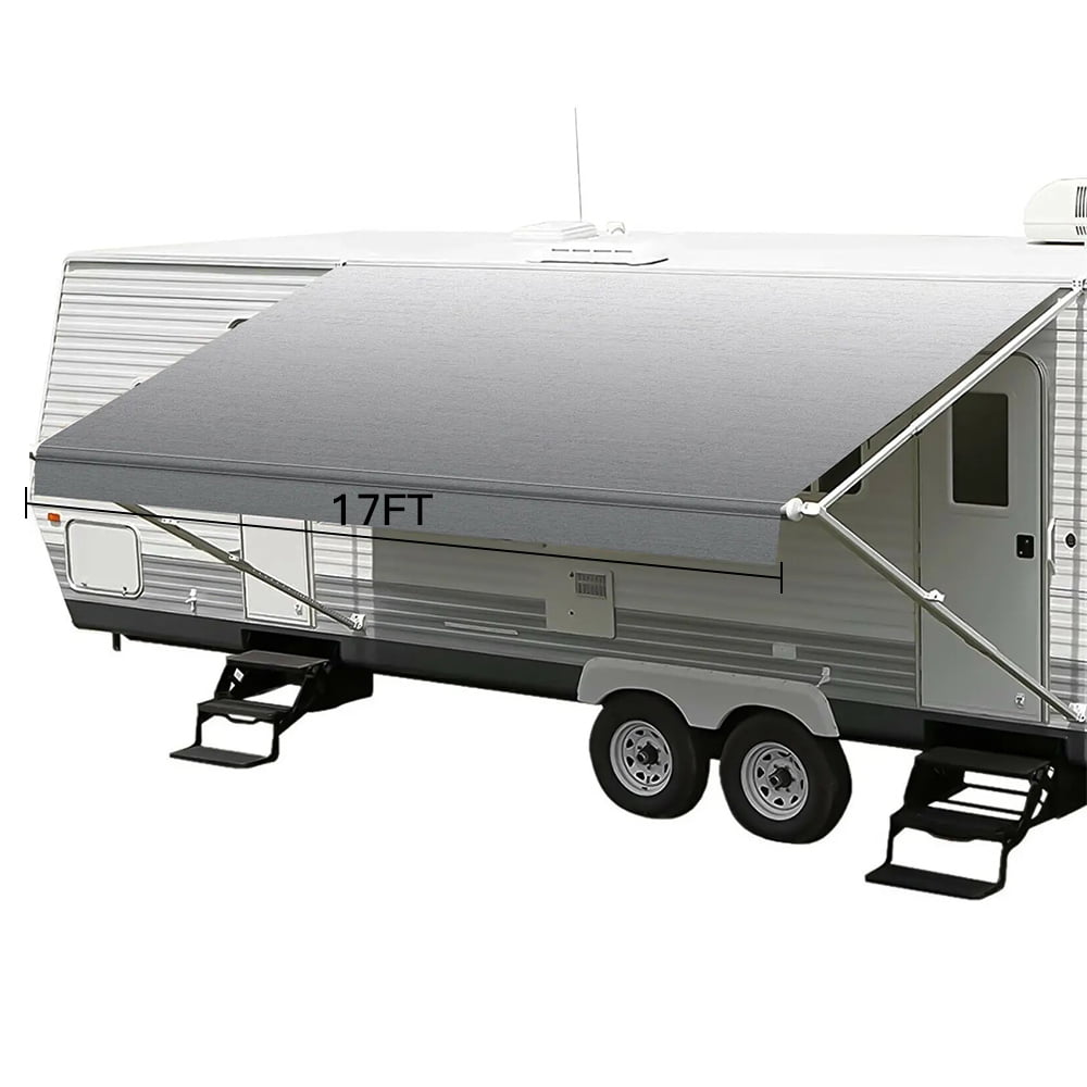 RV Awning Fabric Replacement 17FT, Heavy Duty Camper Awning Replacement Weatherproof Vinyl Universal Outdoor Canopy for Camper, Trailer, and Motorhome Awnings Grey