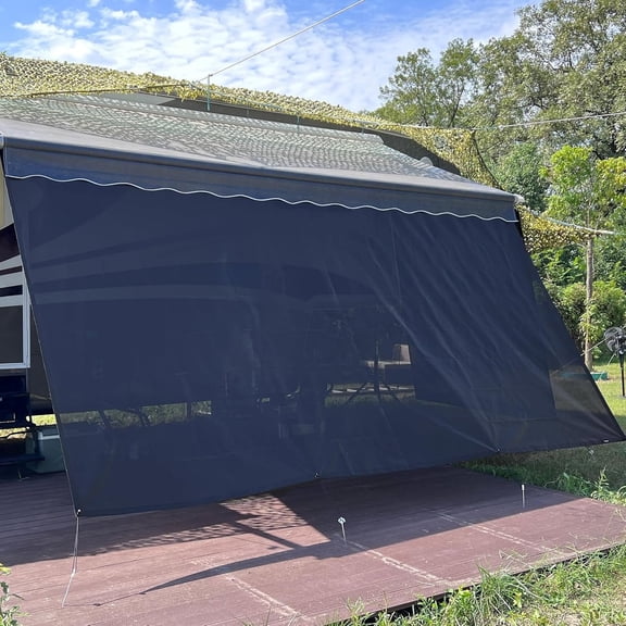 RV Awning Shade Screen Without Zipper 8'x13'3'',Black Mesh RV Awning Sun Shade Screen,Universal Trailer Camper RV Awning Screen with Complete Kit,Significantly Improves Shadow and
