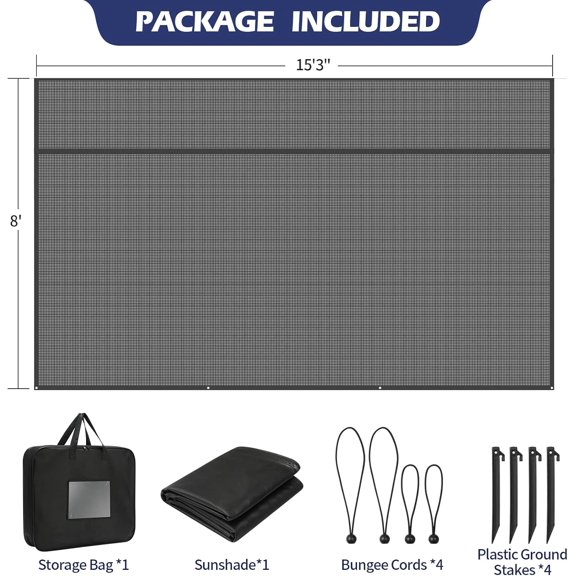 RV Awning Shade Screen with Zipper, 8'X15'3" Black Mesh  Blocker Sunshade Complete Kits for RV Camper Motorhome Trailer