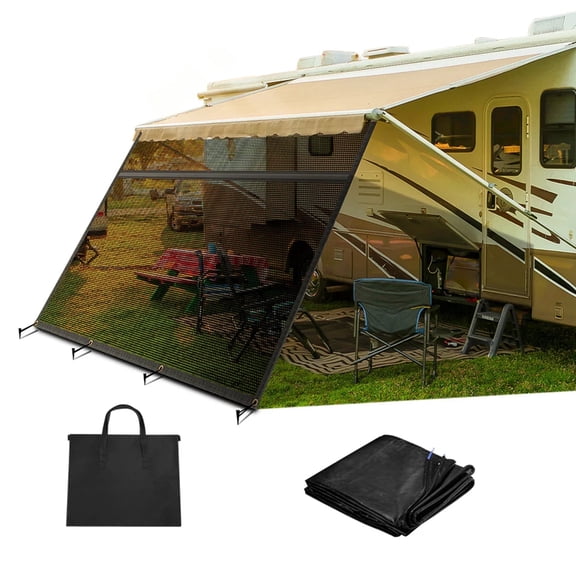 SPEEDWOW RV Awning Shade Screen with Zipper, UV-Blocking Breathable Black Mesh, 8'x 13'3" (Fits 14' Awning), for RV Shade & Awnings for Patio