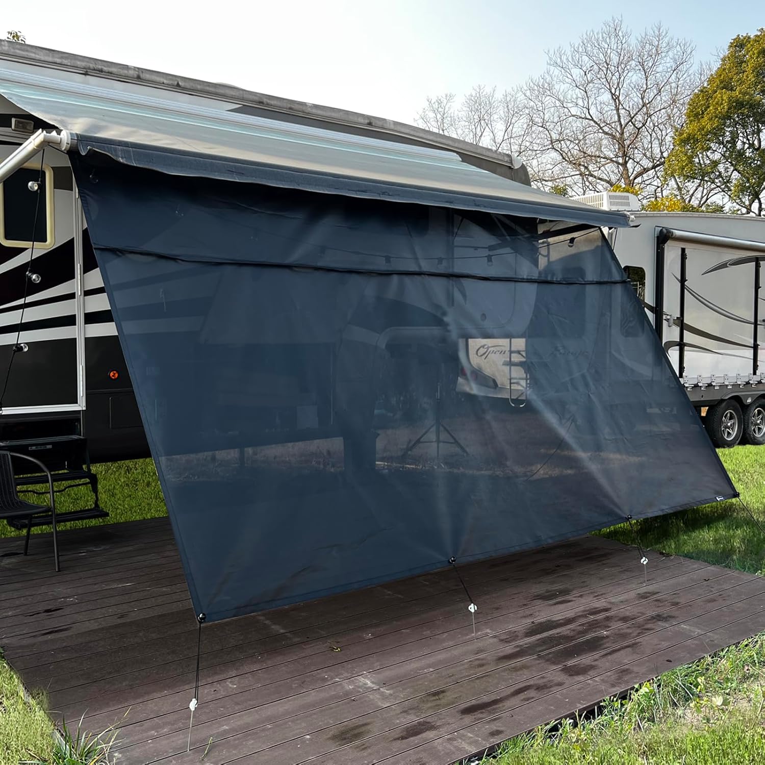 Privacy Screen Vision Kit RV Awning Sun Shade Screen 8'x10'3''(Fit for 11' Awning),Black Mesh ...