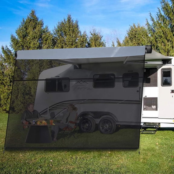 RV Awning Sun Shade Screen with Zipper, RV Awning Shade Screen with Zipper Motorhome Trailer Camper Awning Shade Black Mesh Sunscreen UV Blocker Complete Kits