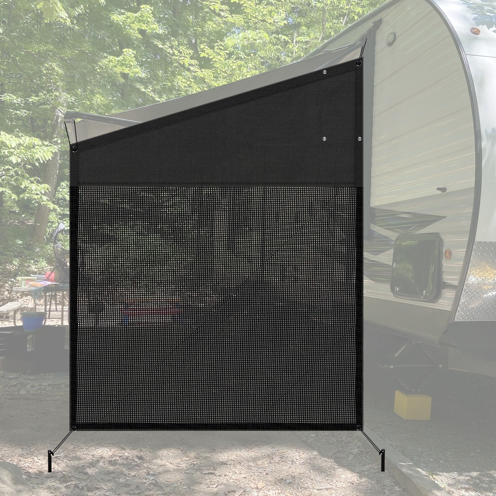 RV Awning Sun Shade Screen with Zipper, Black Mesh Camper Sunshade RV