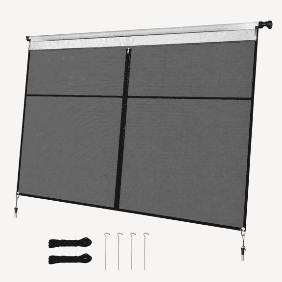 RV Awning Sun Shade Screen with Zipper Black Mesh Sunscreen UV Blocker Complete Kits