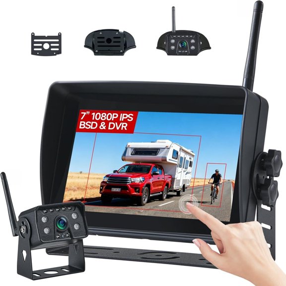 RV Backup Camera with 7'' 1080P IPS Screen | Rear View Camera System with BSD Alert, DVR 4 CH, IR Night Vision, Compatible with Pre-Wired RVs, , Camper, 5th Wheel