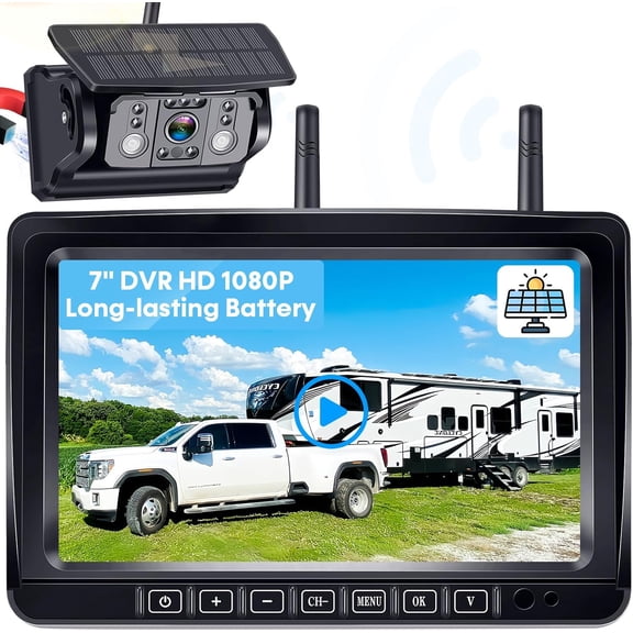 RV Backup Camera 7-inch for Trailer: Easy Setup Solar RV Rear View Camera with Recording - 4 Channels 1080P Long- Life for Camper, , Fifth Wheel