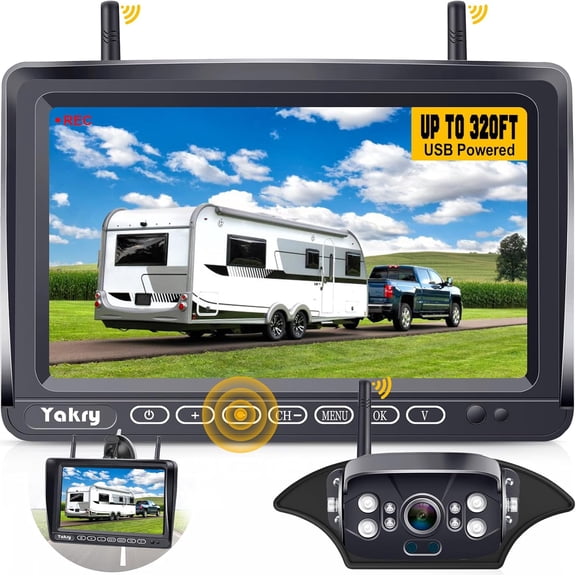RV Backup Camera Wireless Plug and Play: Pre-Wired for System Recording Wide View Rear View Camera Clear Night Vision HD 1080P 7'' Touch Key Monitor for Trailer Camper Motorhome Y27-N