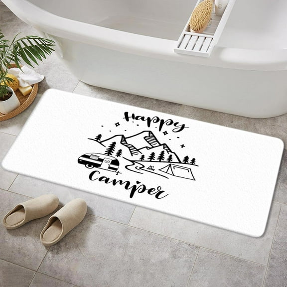 RV Bathroom Rugs, Camper Bath Rug, Travel Trailer Camping Theme Contour Mat and Toilet Seat Cover, Super Soft Non-Slip Bath Mats for Bathroom Floor, Kitchen,Tub and Shower Room