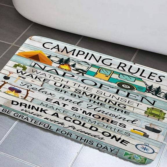 RV Bathroom Rugs Retro Rustic Wood Travel Trailer Bathroom Rugs Camping Theme Motor RV Bathroom Rug Mat 19X31inch, Extra Soft and Absorbent Bath Rugs