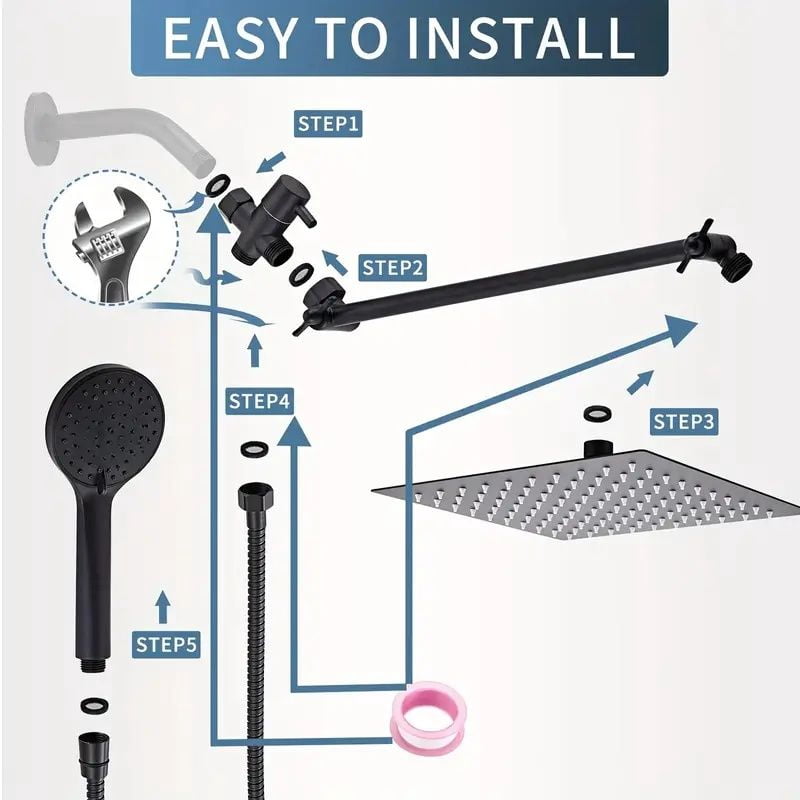 "RV Bathroom Shower Set - 12 Inch Overhead Rain & Handheld Head with Extra Long 59 Inch Hose"