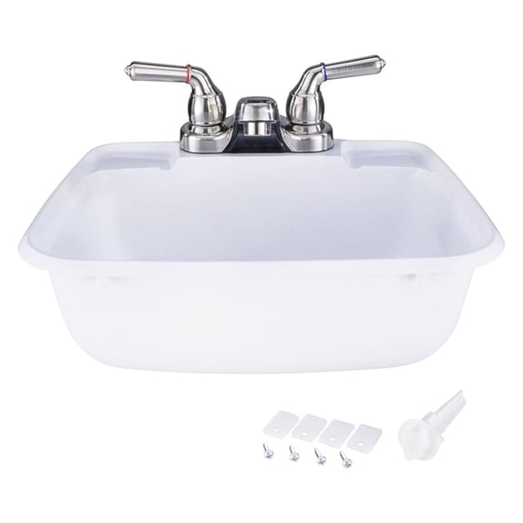 RV Bathroom Sink with Faucet - White Rectangle Lavatory Sink Set for Camper, Travel Trailer, and Mobile Home - Compact Design, Durable Plastic, Teapot Faucet