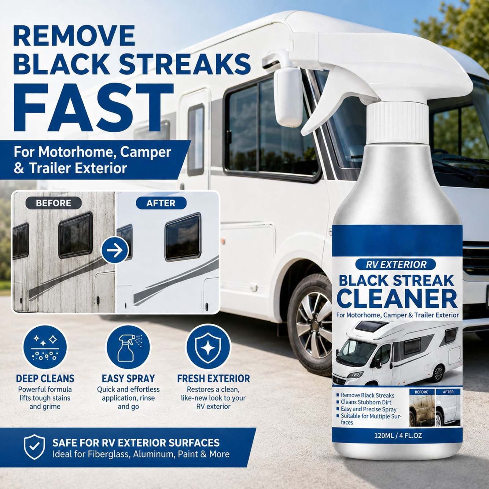 RV Black Streak Remover Spray, Trailer Exterior Cleaner for Water Marks ...
