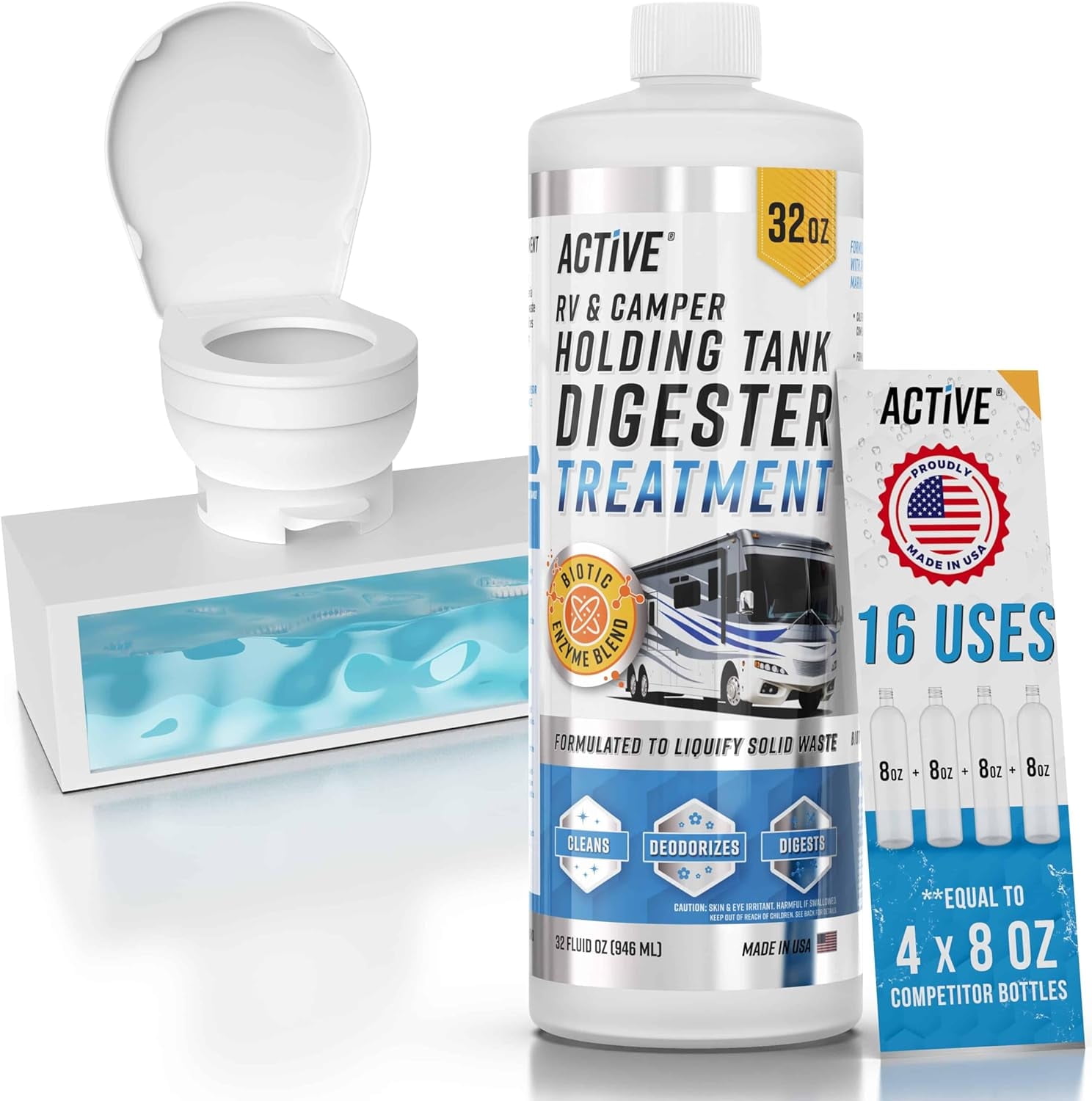 RV Black Tank Treatment Toilet Chemicals 16 Treatments Waste Digester for Holding Tank, Gray