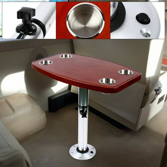 RV Boat Marine Caravan Table Pedestal Elm Table Top Base 4 Cup Holder 22"-28"