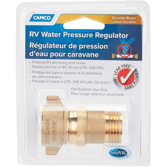RV Brass Inline Water Pressure Regulator- Helps Protect RV Plumbing and Hoses from High-Pressure City Water