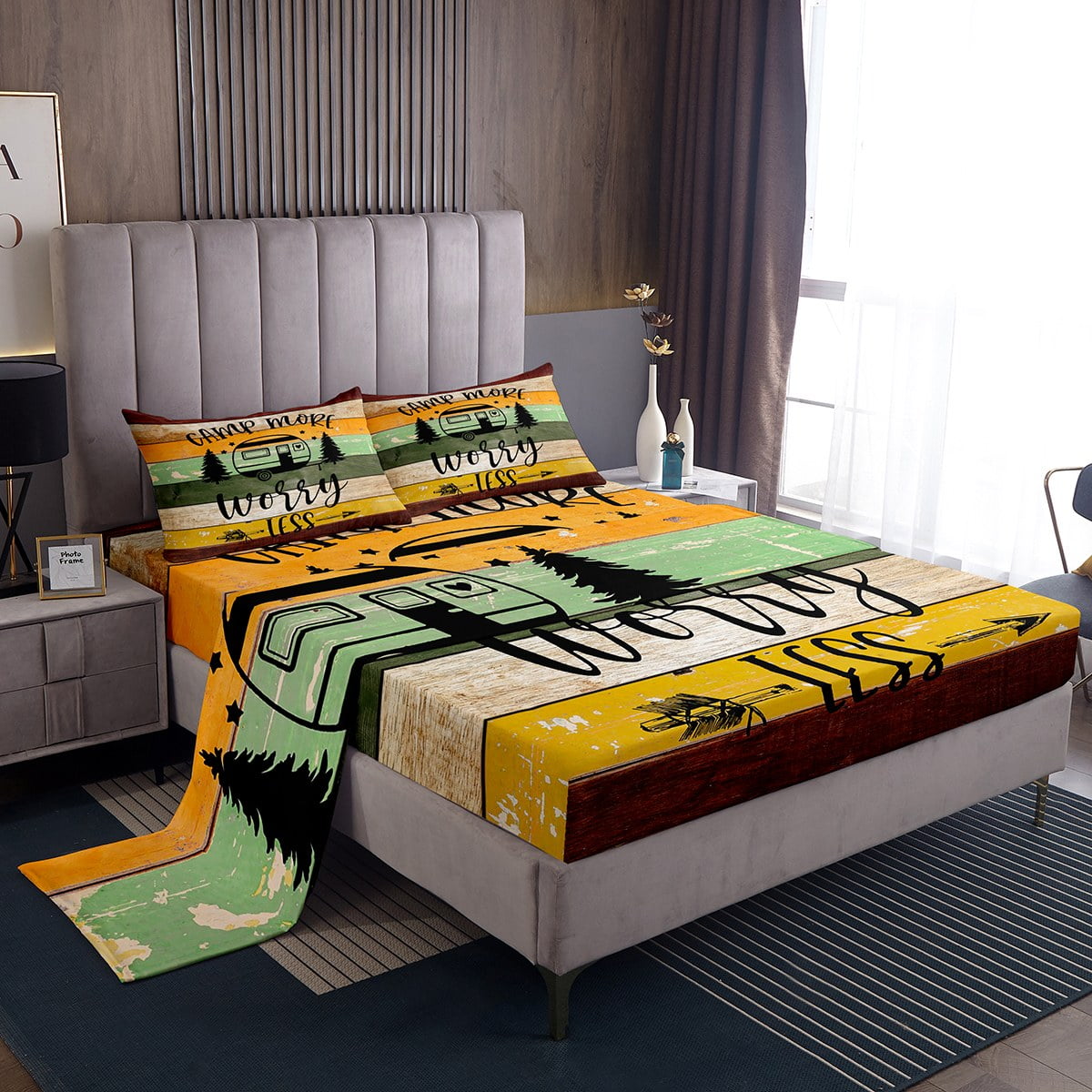RV Camper Bed Sheets Queen,Camping Sheet Set Camping Decor,RV Travel