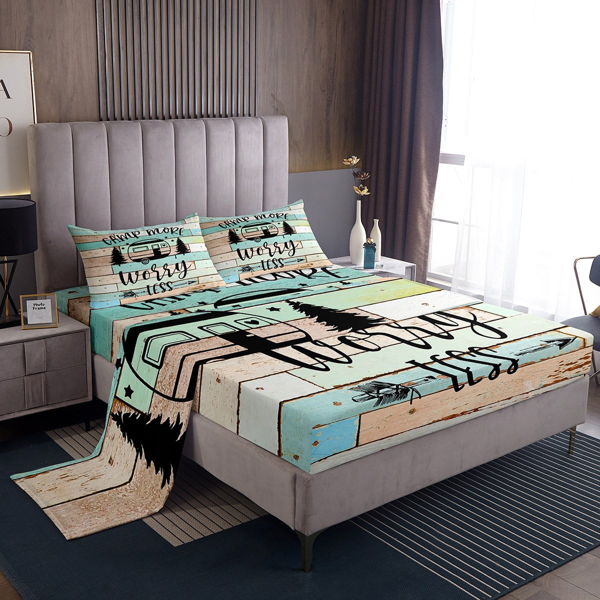 RV Camper Bed Sheets Queen,Camping Sheet Set Camping Decor,RV Travel
