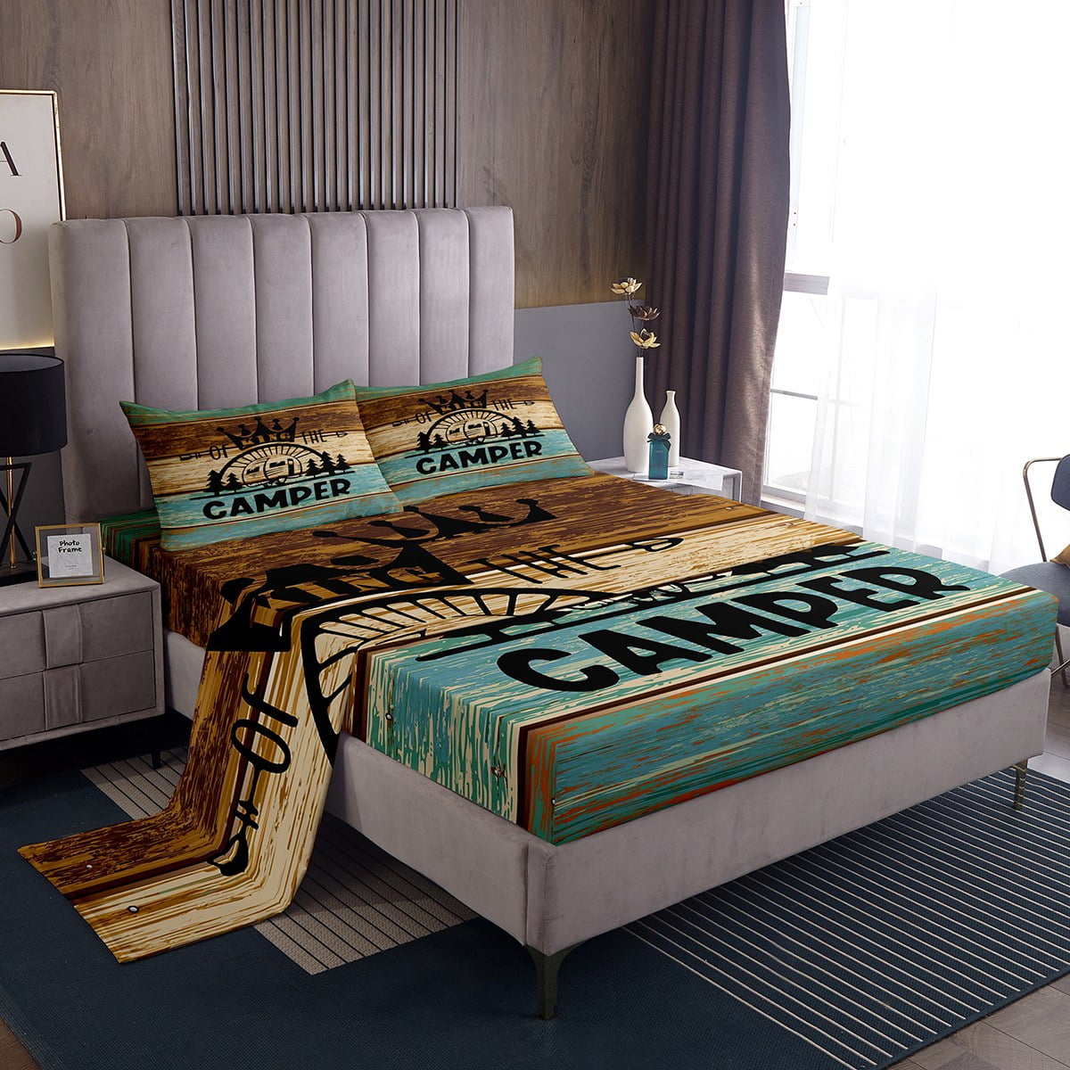 RV Camper Bed Sheets Queen,Camping Sheet Set Camping Decor,RV Travel