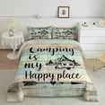 thumbnail image 1 of RV Camper Bedding Queen,Camping Comforter Set Camping Decor,RV Travel Car Camping Down Comforter for Adult Men,Hand Drawn Wooden Grunge Vintage Quilt Camping Accessories for Inside Teal Green Blue, 1 of 6