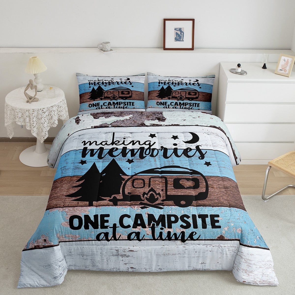 RV Camper Bedding Queen,Camping Comforter Set Camping Decor,RV Travel ...