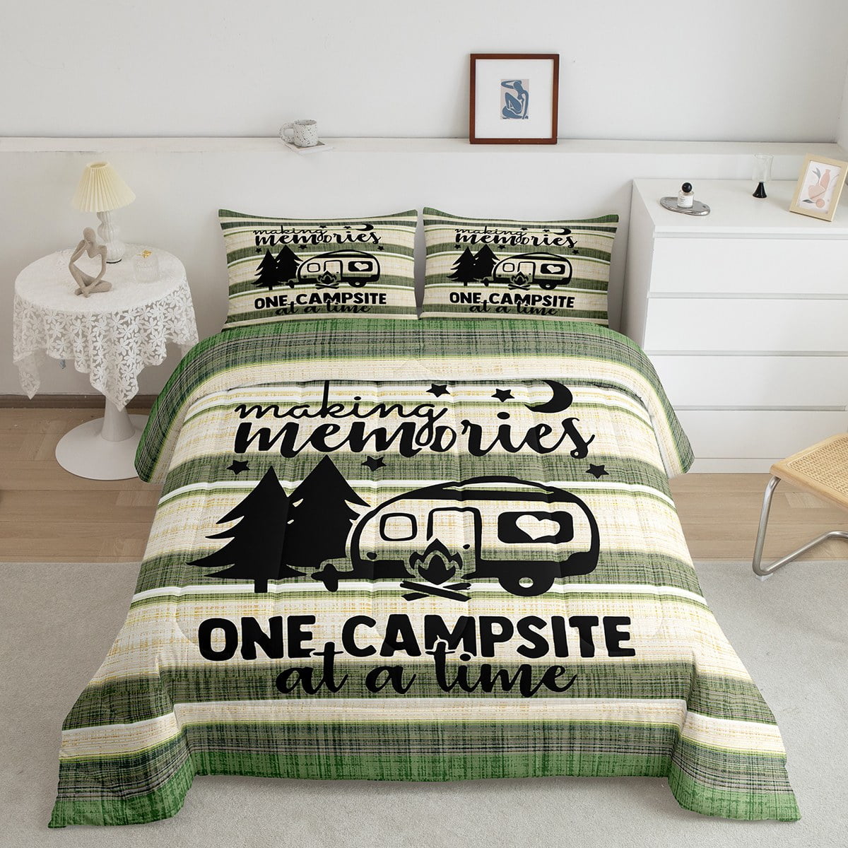 RV Camper Bedding Queen,Camping Comforter Set Camping Decor,RV Travel