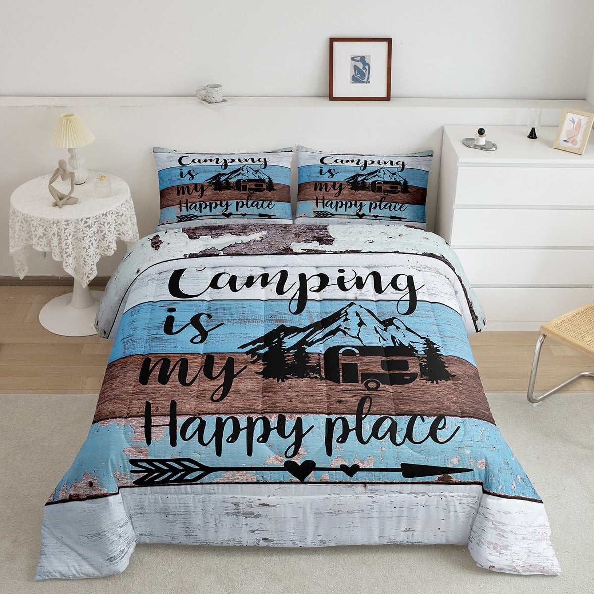 RV Camper Bedding Queen,Camping Comforter Set Camping Decor,RV Travel
