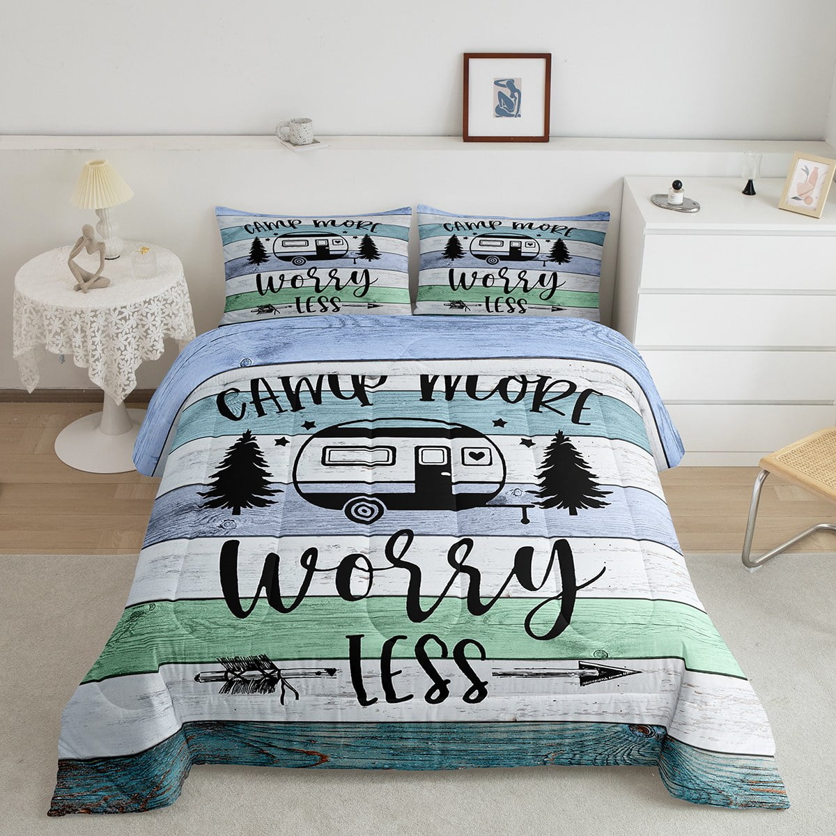 RV Camper Bedding Queen,Camping Comforter Set Camping Decor,RV Travel