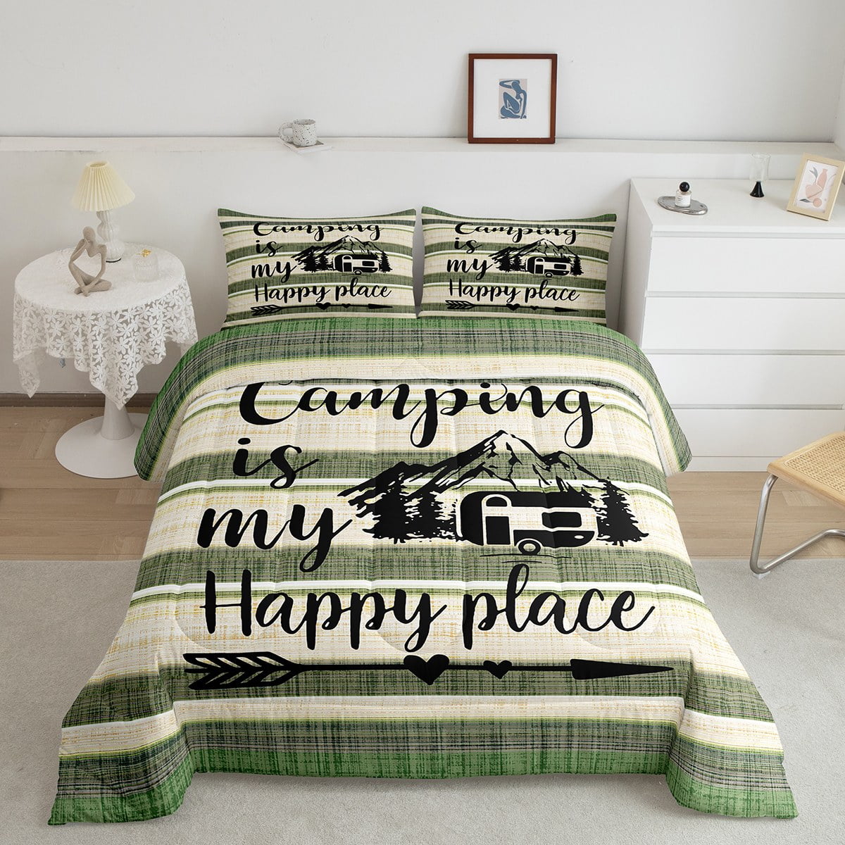 RV Camper Bedding Queen,Camping Comforter Set Camping Decor,RV Travel