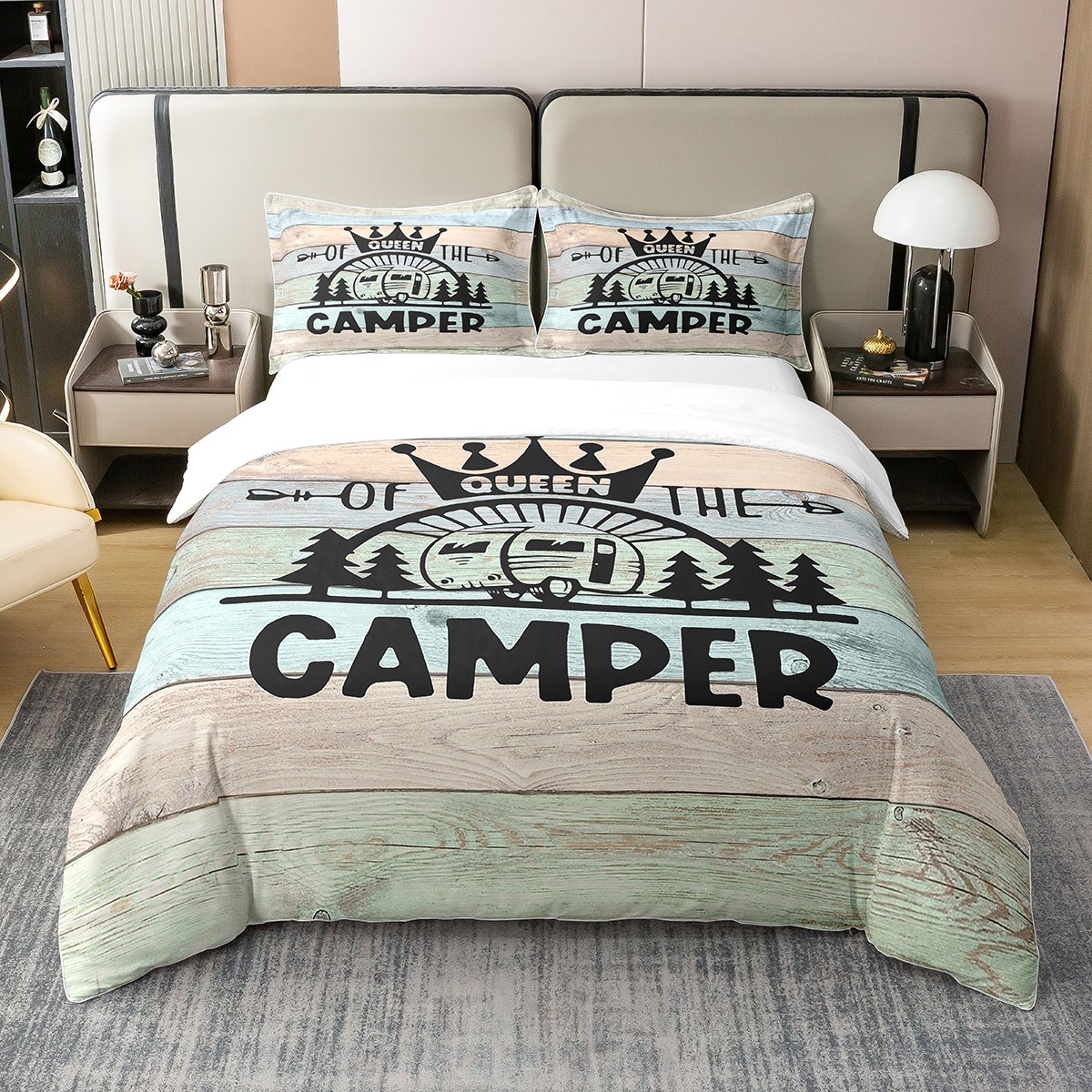 RV Camper Bedding Set,Camping 100 Cotton Duvet Cover Camping Decor