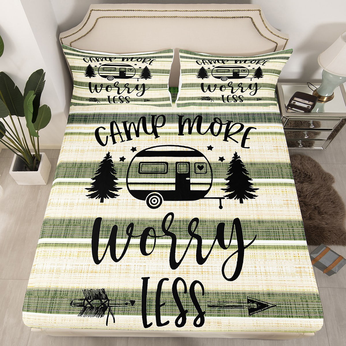 RV Camper Bedding Set Queen,Camping Fitted Sheet Camping Decor,RV Travel Car Camping Bed Sheets