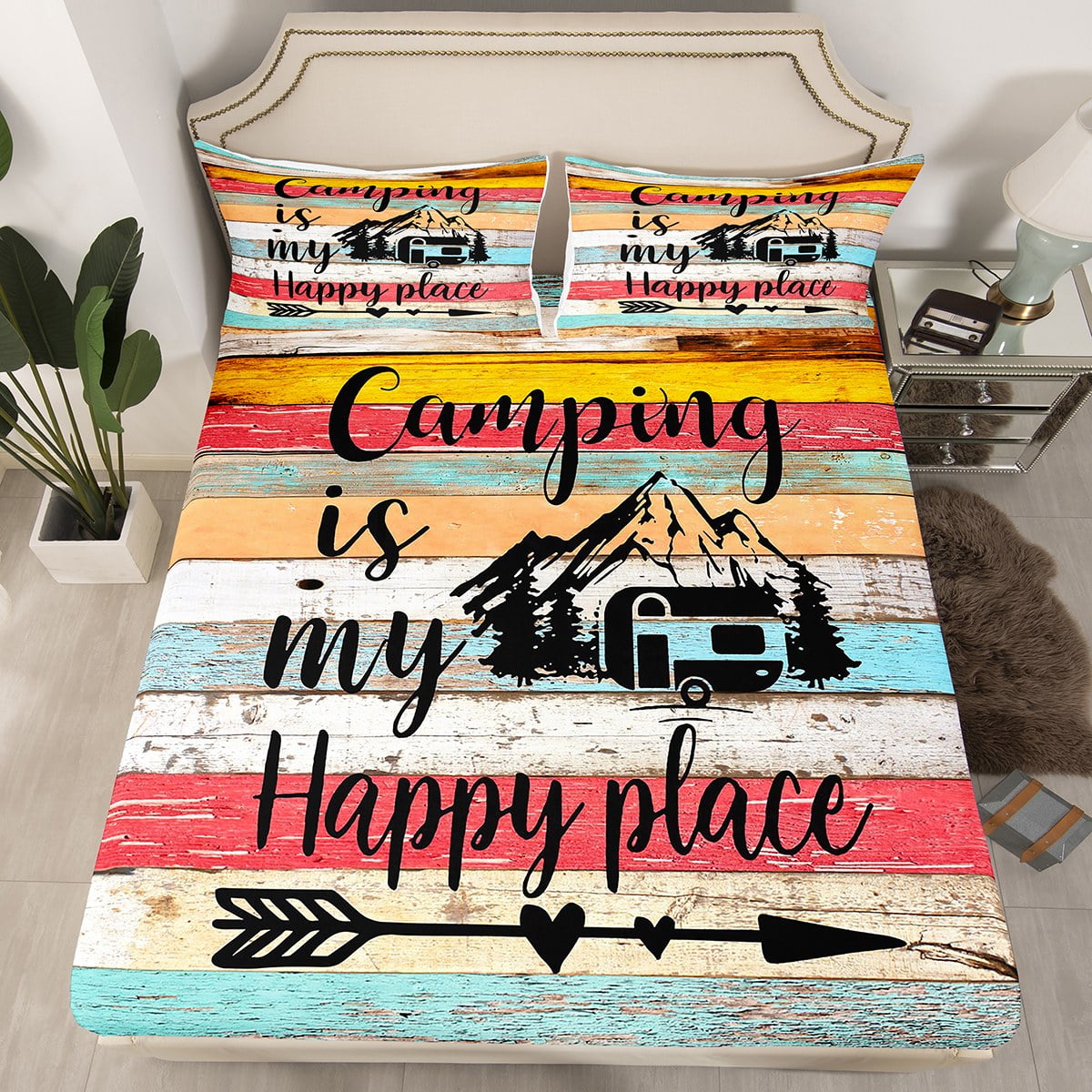 RV Camper Bedding Set Queen,Camping Fitted Sheet Camping Decor,RV Travel Car Camping Bed Sheets