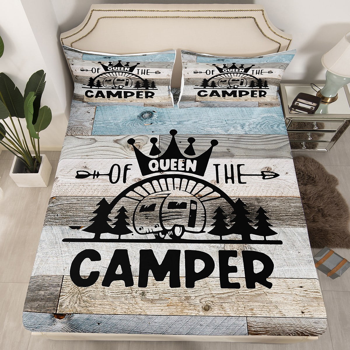 RV Camper Bedding Set Queen,Camping Fitted Sheet Camping Decor,RV Travel Car Camping Bed Sheets