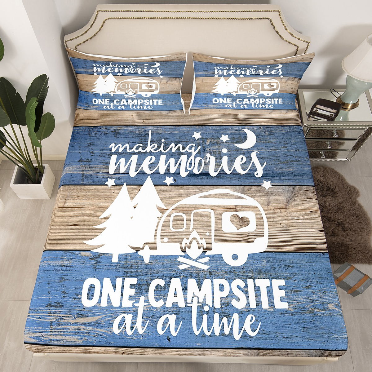 RV Camper Bedding Set Queen,Camping Fitted Sheet Camping Decor,RV Travel Car Camping Bed Sheets