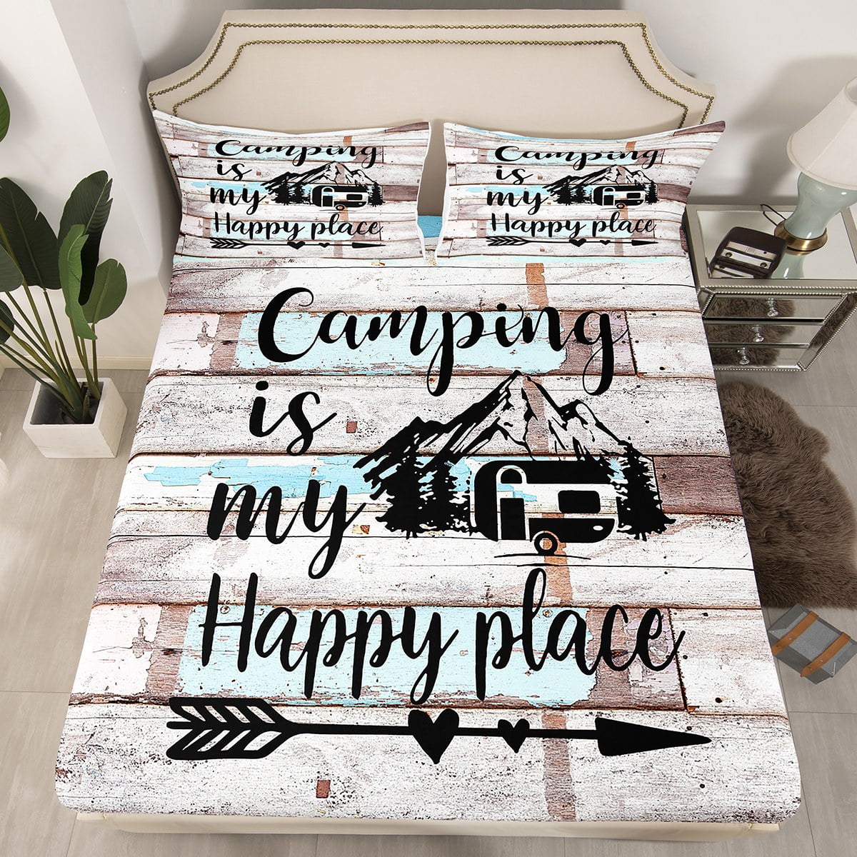RV Camper Bedding Set Queen,Camping Fitted Sheet Camping Decor,RV Travel Car Camping Bed Sheets