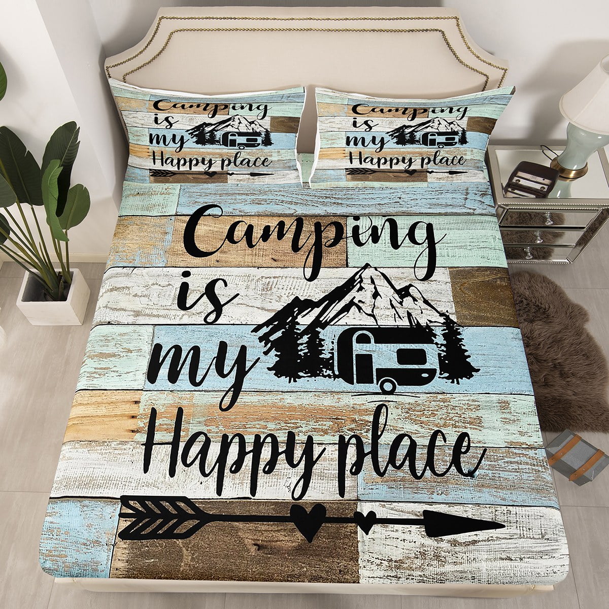 RV Camper Bedding Set Queen,Camping Fitted Sheet Camping Decor,RV Travel Car Camping Bed Sheets