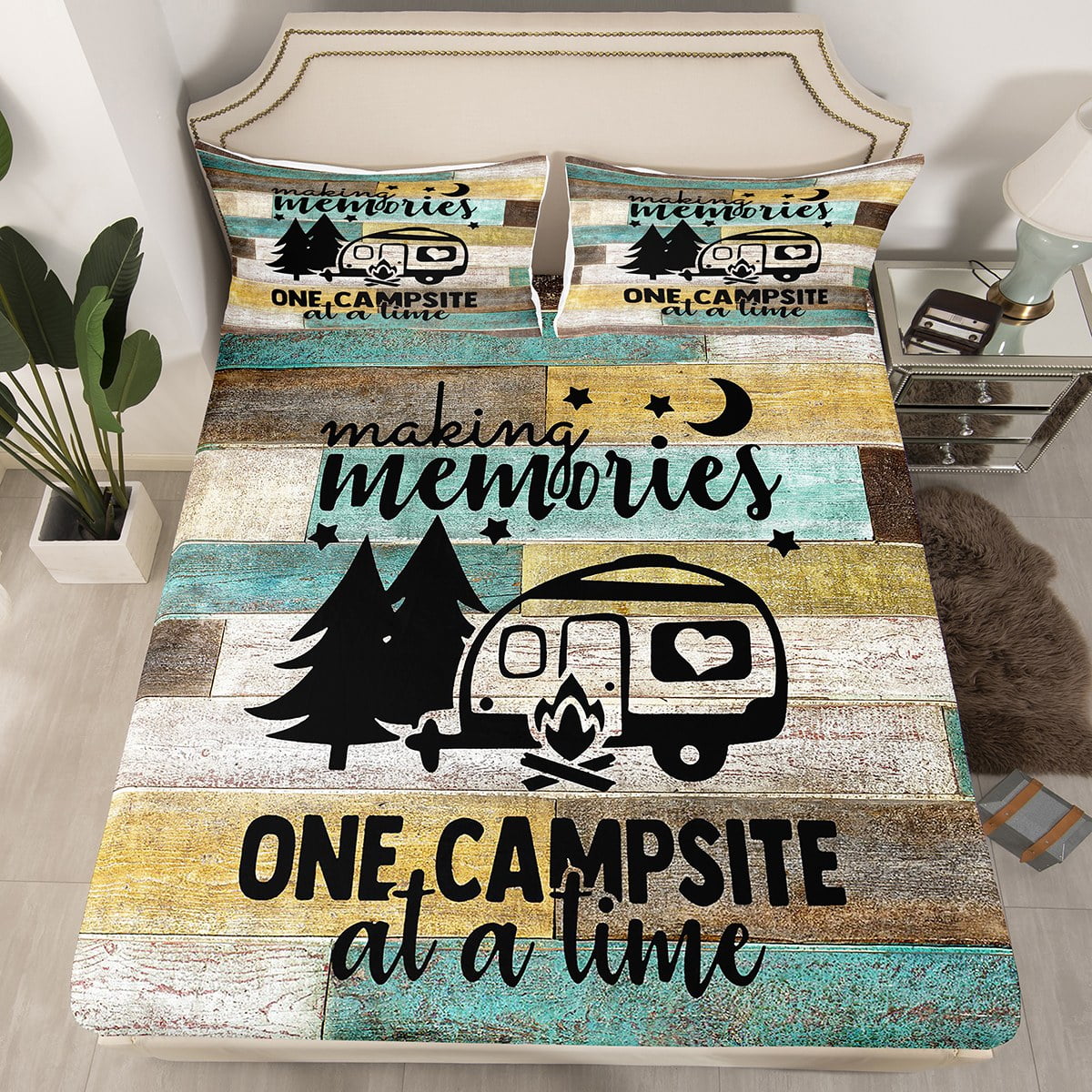 RV Camper Bedding Set Queen,Camping Fitted Sheet Camping Decor,RV Travel Car Camping Bed Sheets